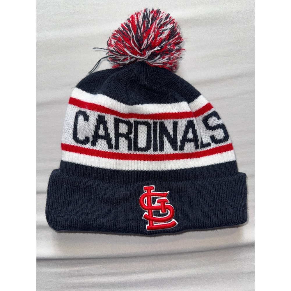 New Era St Louis Cardinals MLB Beanie Navy Blue Red White Pom Cuffed Knit Hat